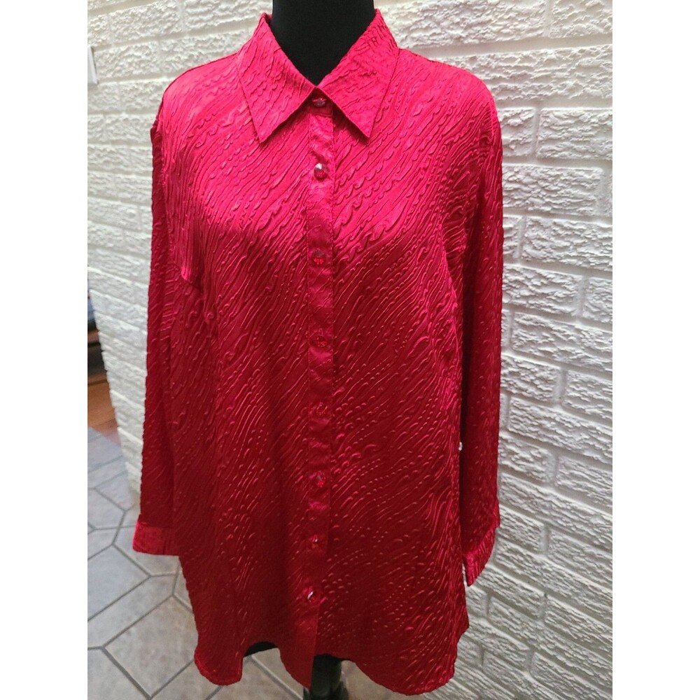 Catherines Maggie Barnes Plus Size 16W Red Blouse Shirt Top Lightweight nwt